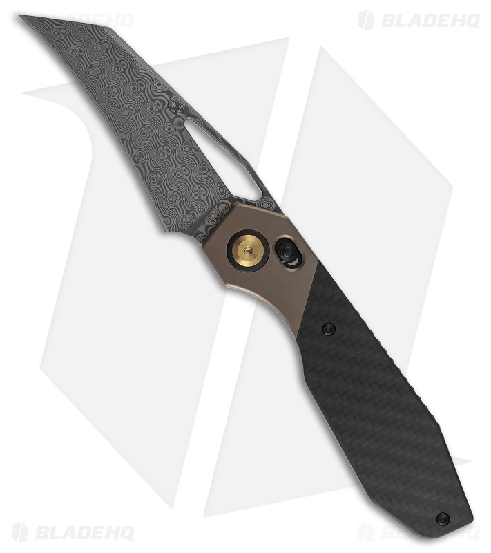 Kansept QTRO Knife | Bronze Ti/Twill CF/G-10 | Damascus