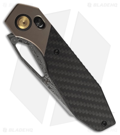 Kansept QTRO Crossbar Lock Knife Bronze Ti + Twill CF/G-10 (3.6" Damascus)