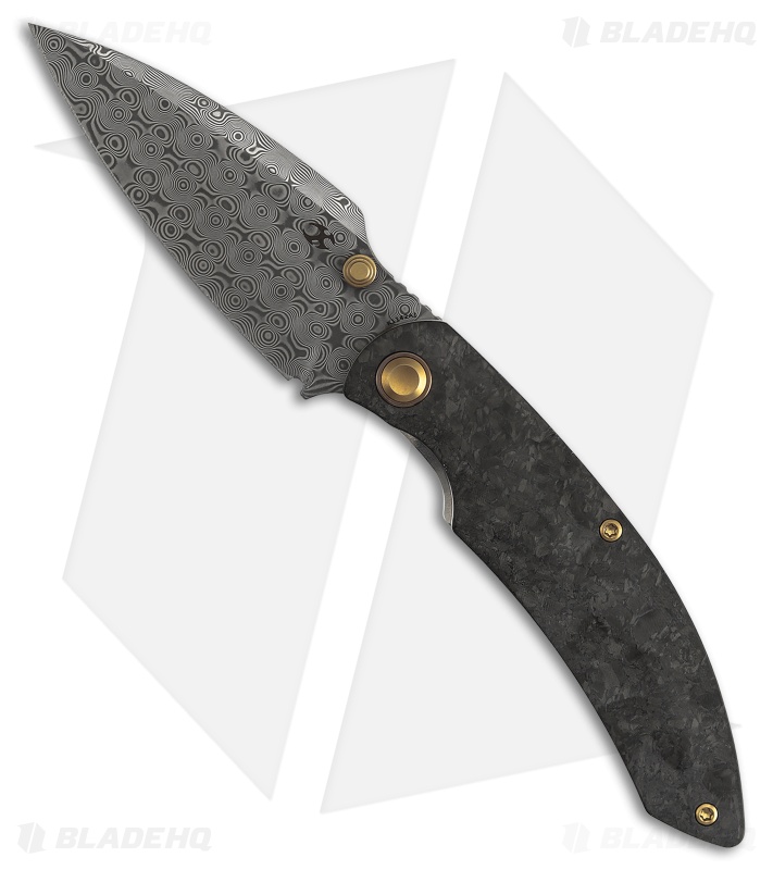 Kansept Knives Falk Liner Lock Knife Shred Carbon Fiber (3.3" Damascus)