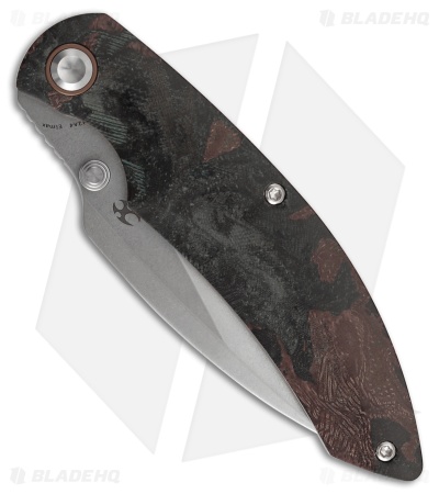Kansept Knives Falk Liner Lock Knife Green Rag Burl Canvas Micarta (3.3" SW)