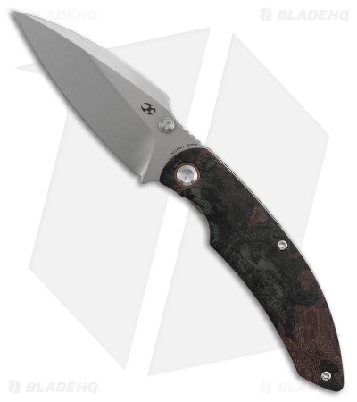 Kansept Knives Falk Liner Lock Knife Green Rag Burl Canvas Micarta (3.3" SW)
