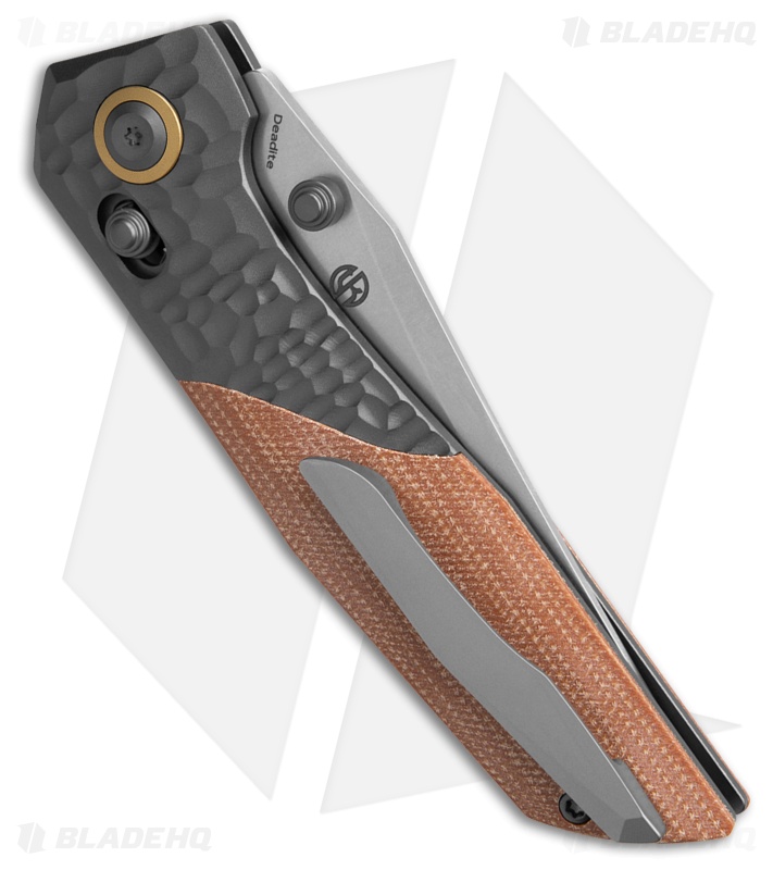 Kansept Deadite Crossbar Lock Knife Rock Texture Gray Al/Brown Micarta (3.5" SW)