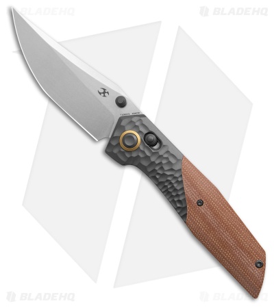 Kansept Deadite Crossbar Lock Knife Rock Texture Gray Al/Brown Micarta (3.5" SW)