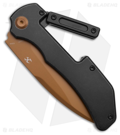 Kansept Hazard Bali Lock Knife Black Stonewash Titanium (3.6" Rose Gold S35VN)