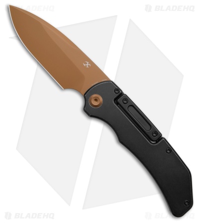 Kansept Hazard Bali Lock Knife Black Stonewash Titanium (3.6" Rose Gold S35VN)