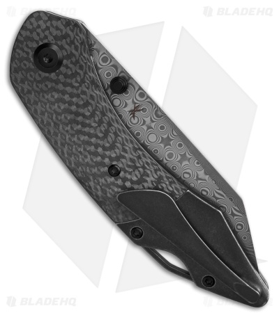Kansept K9 Liner Lock Knife Blackwash Ti/Twill CF/G-10 Laminate (3.63" Damascus)