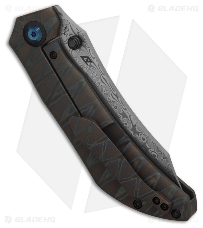 Kansept Knives Tipper Knife Flamed Tiger Stripe Ti Damascus