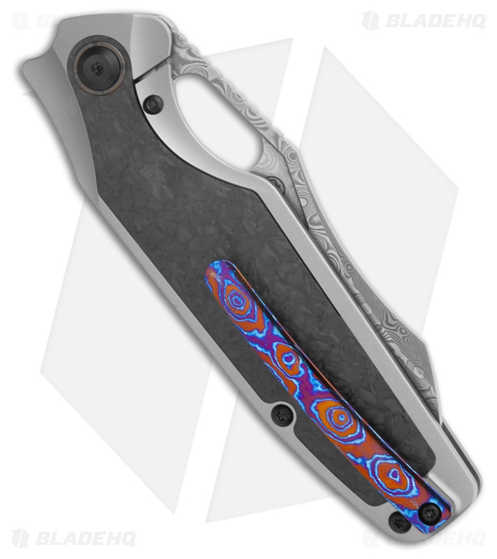 Kansept Tuckamore Frame Lock Knife Shred CF/Ti (3.54" Damascus) K1052A5