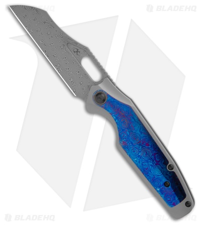 Kansept Tuckamore Frame Lock Knife Titanium +  Blue Timascus (3.54" Dam) K1052A7