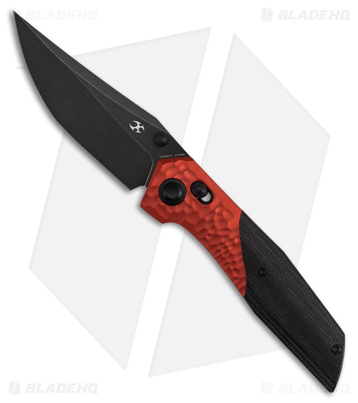 Kansept Deadite Crossbar Lock Knife Rock Texture Red Al/Black Micarta (3.5" BSW)