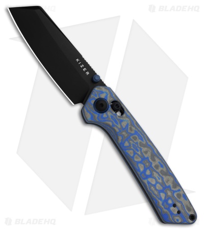 Kizer Madrac Clutch Lock Knife Blue/Gray Vortex Micarta (3" Black Nitro-V)