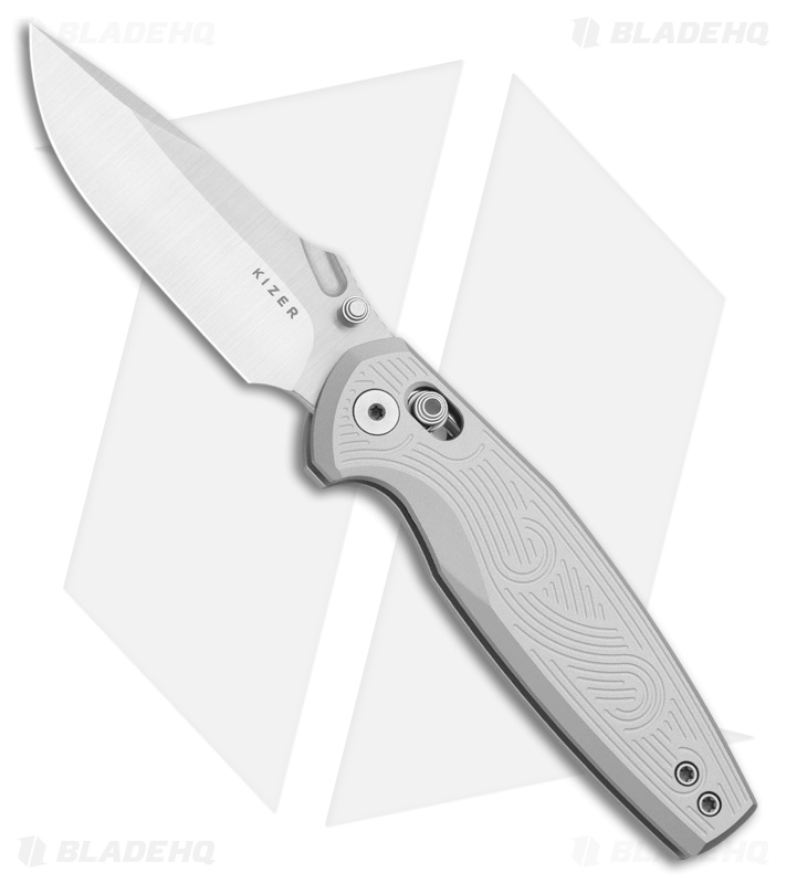 Kizer Khamsin Clutch Lock Knife Silver Aluminum (4.1" Satin)