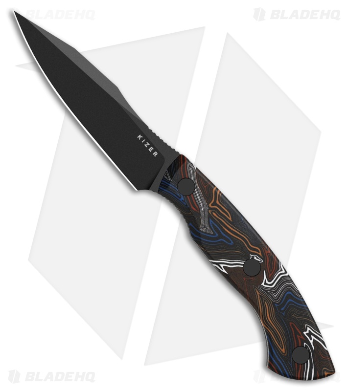 Kizer Hissbite Fixed Blade Knife Damascus G-10 (3.9" Black)