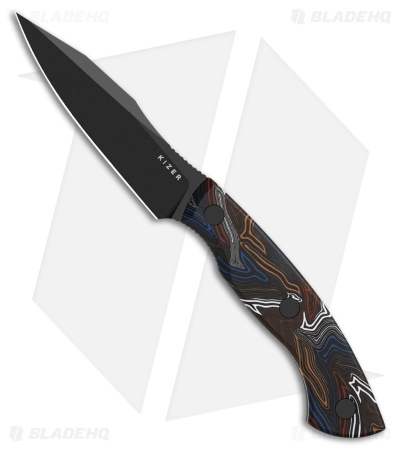 Kizer Hissbite Fixed Blade Knife Damascus G-10 (3.9" Black)