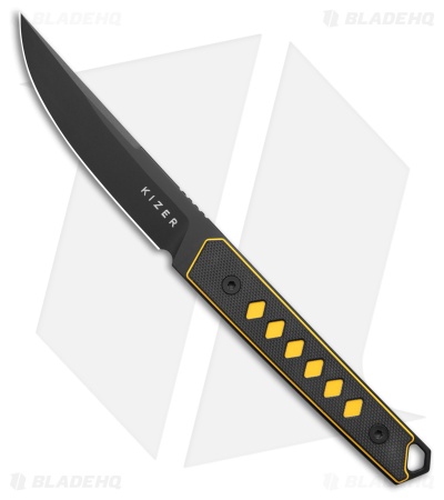 Kizer Kwaiken Fixed Blade Knife Black/Yellow G-10 (3.9" Black Nitro-V) 1066A3