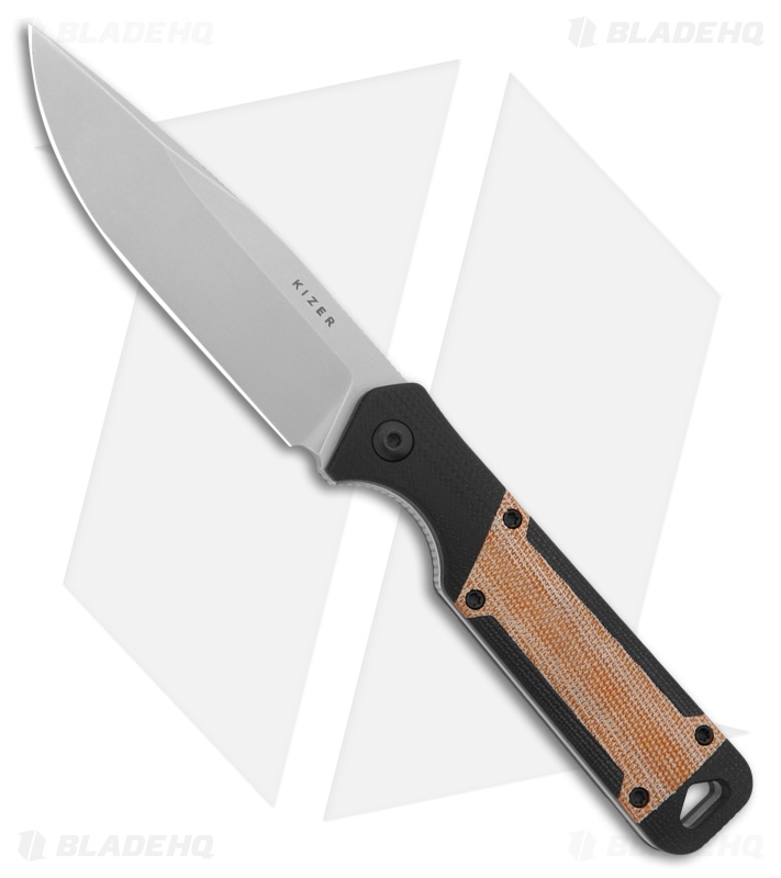 Kizer Militaw Fixed Blade Knife Black G-10 + Brown Micarta Inlay (3.8" Satin)