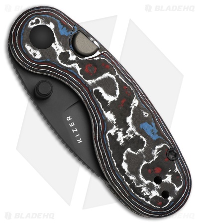 Kizer Microbe Button Liner Lock Knife Fat Carbon Red/Blue (2.2" DLC M390)