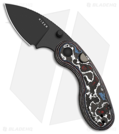 Kizer Microbe Button Liner Lock Knife Fat Carbon Red/Blue (2.2" DLC M390)
