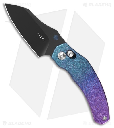 いちごF4 Kizer Mini Bulldog Knife Blue/Purple Ti Black Matte DLC