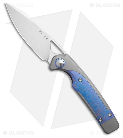 purple鷹 Kizer Ara Purple/Silver Titanium Drop Point Satin S45VN