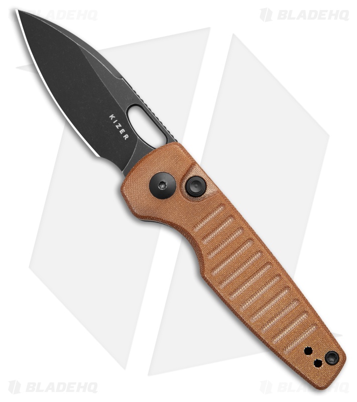 Kizer Parakeet Button Lock Knife Tan Micarta (2.5" Black)