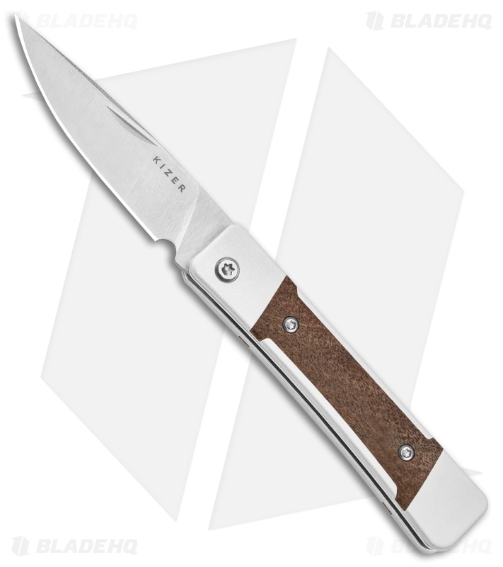 Kizer Little Grand Knife Brown Aluminum/Gray Wood Satin