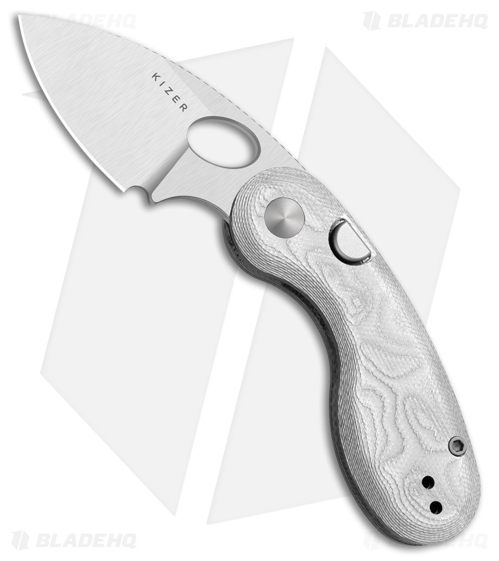 Kizer Cutlery Microbe Button Liner Lock Knife Silver Glass Fiber (2.2" Satin)