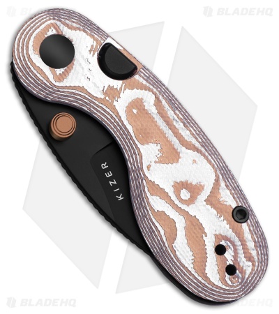 Kizer Cutlery Microbe Button Liner Lock Knife Tan Glass Fiber (2.2" Black PVD)