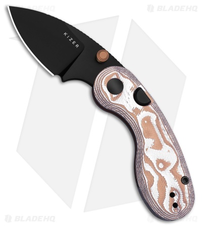 Kizer Cutlery Microbe Button Liner Lock Knife Tan Glass Fiber (2.2" Black PVD)