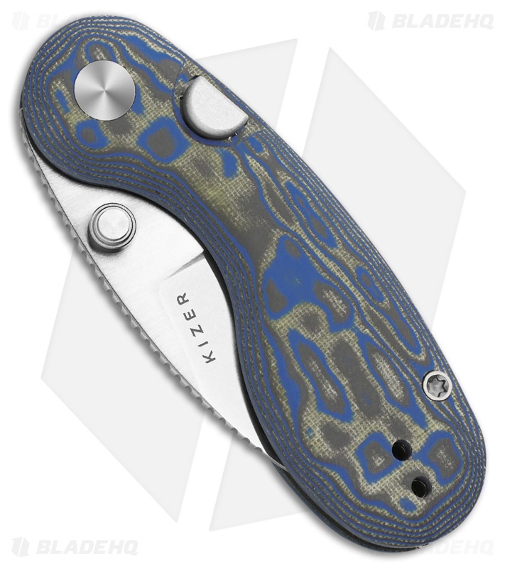 Kizer Microbe Button Liner Lock Knife Gray/Blue Vortex Micarta (2.2" Satin)