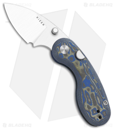 Kizer Microbe Button Liner Lock Knife Gray/Blue Vortex Micarta (2.2" Satin)