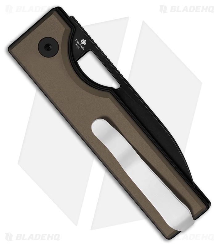 Kizer Little Ringbo Button Liner Lock Knife Brown Aluminum (3" Black Stonewash)