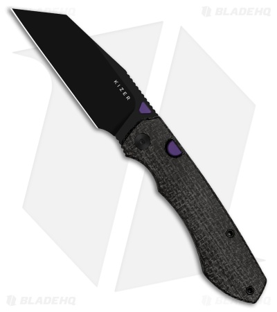 Kizer Wharning Button Liner Lock Knife Micarta (3.4" Black PVD)
