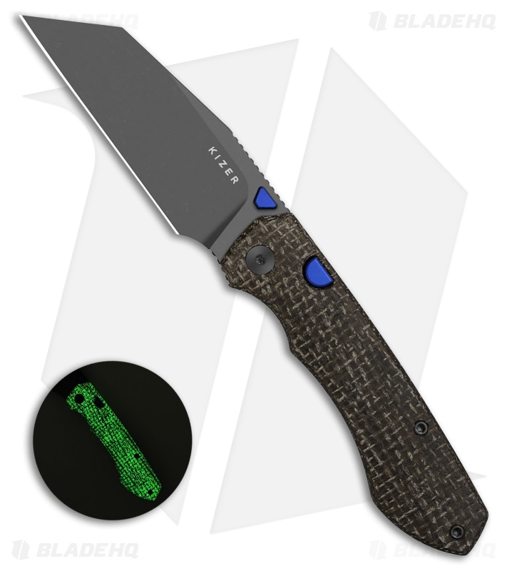 Kizer Wharning Button Liner Lock Knife GID Canvas Micarta (3.4" Gray PVD)