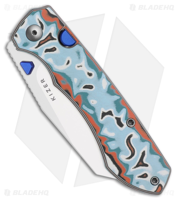 Kizer Wharning Button Liner Lock Knife Vortex Pattern Micarta (3.4" Stonewash)