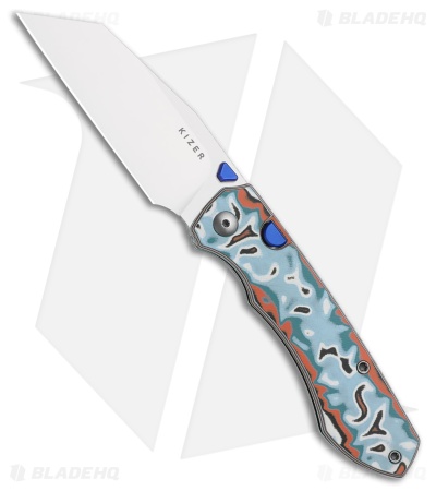 Kizer Wharning Button Liner Lock Knife Vortex Pattern Micarta (3.4" Stonewash)