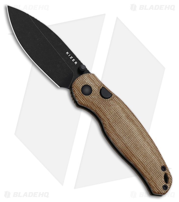 Kizer Phoca BD Button Liner Lock Knife Brown Norplex UltreX Micarta (3" BLK SW)