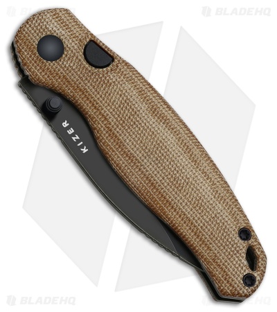Kizer Phoca BD Button Liner Lock Knife Brown Norplex UltreX Micarta (3" BLK SW)