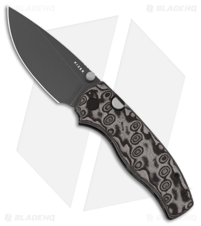 Kizer Cutlery Glaux Button Liner Lock Knife Black Vortex Micarta (3" Gray PVD)