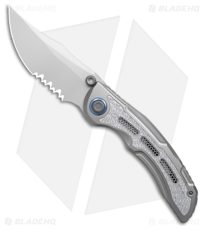 Kizer Silver Wing-Lite Frame Lock Knife Ti/Carbon Fiber (3.3" Serr Stonewash)