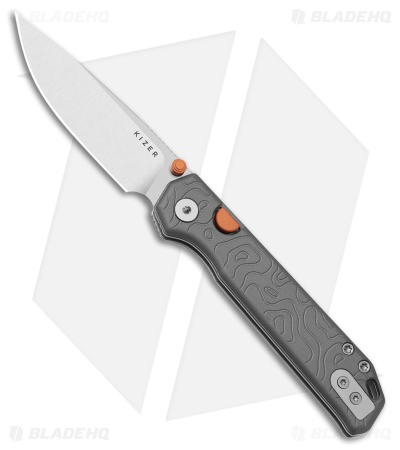 Kizer Cutlery Begleiter 2.9 Button Liner Lock Knife Gray Topo Al (3" Satin)