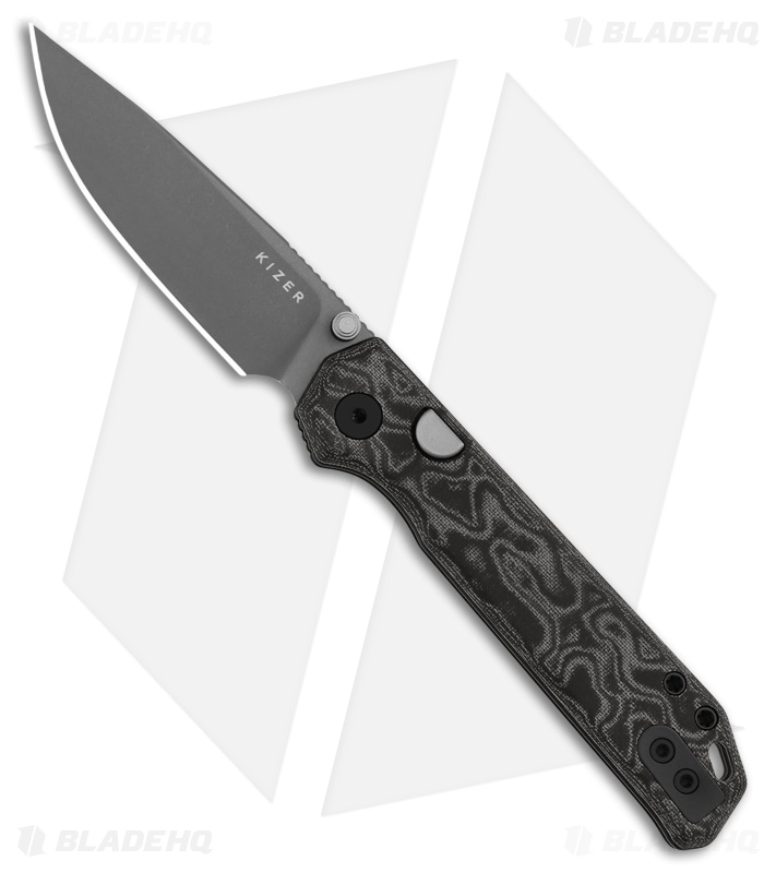 Kizer Cutlery Begleiter 2.9 Button Liner Lock Knife BLK/White Micarta (3" Gray)