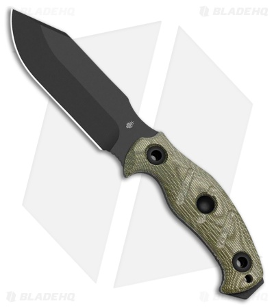 Kizer Sheepdog Survival Fixed Blade Knife Green Micarta (5.3" Black)