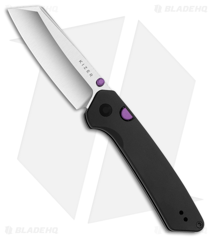 Kizer Madrac Button Liner Lock Knife Black Aluminum (3" Satin)