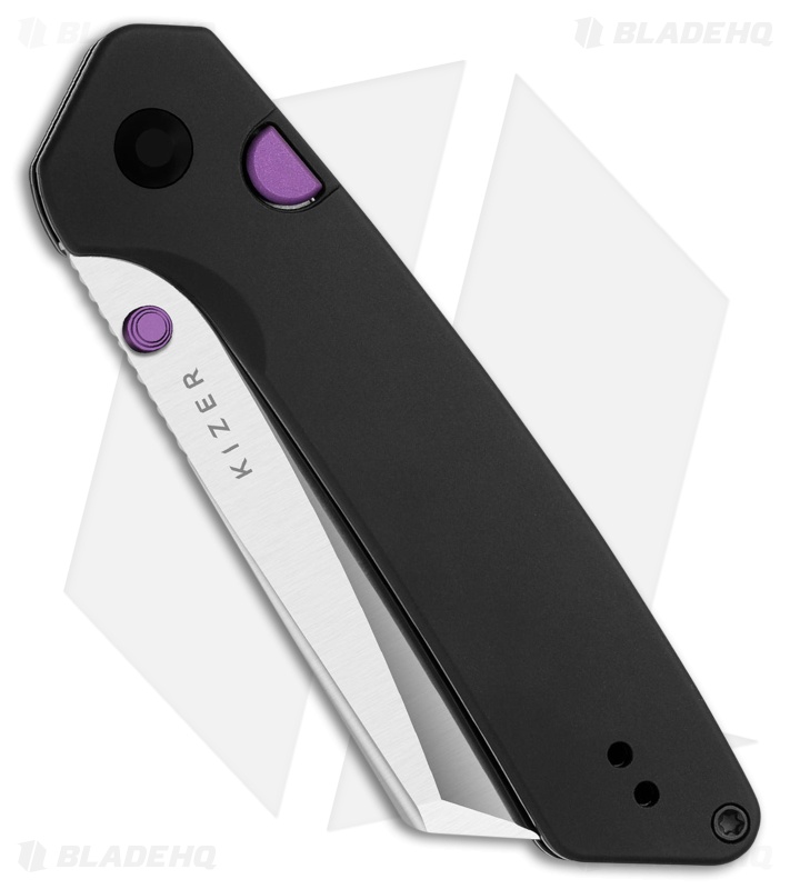 Kizer Madrac Button Liner Lock Knife Black Aluminum (3" Satin)