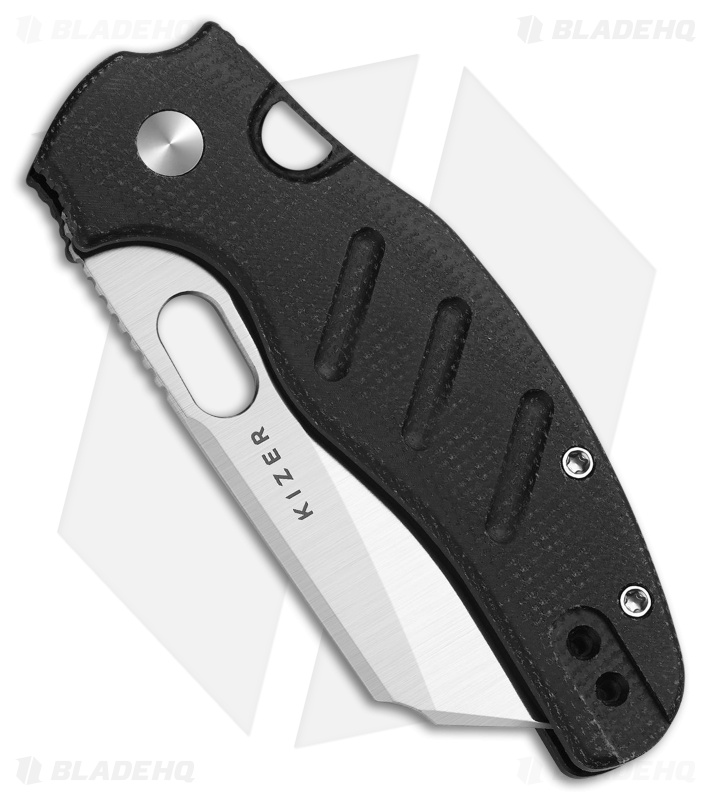 Kizer Sheepdog Sheepsfoot Button Liner Lock Knife Black Micarta (3" Satin) 