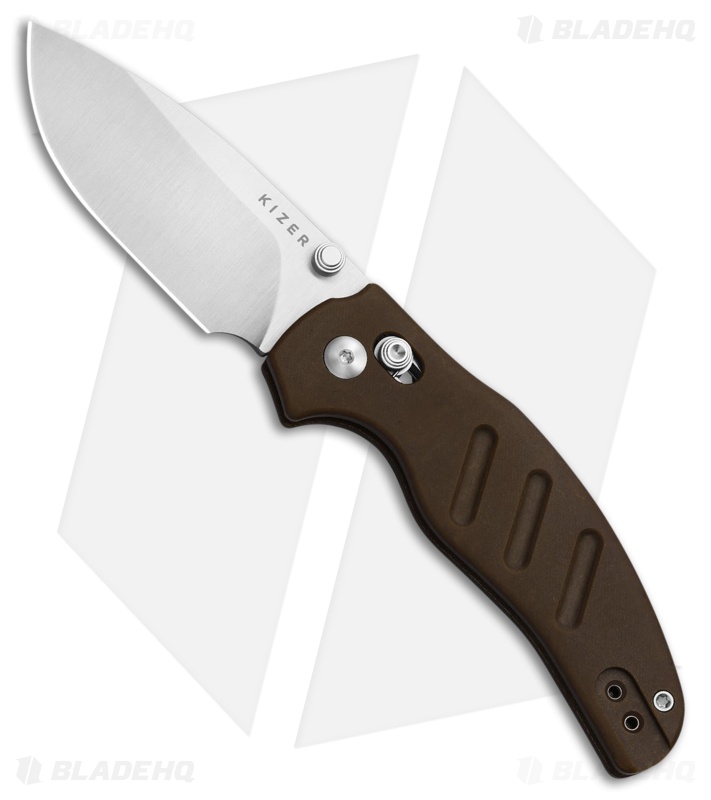 Kizer Sheepdog Drop Point Clutch Lock Knife Brown Norplex Micarta (3" Satin)