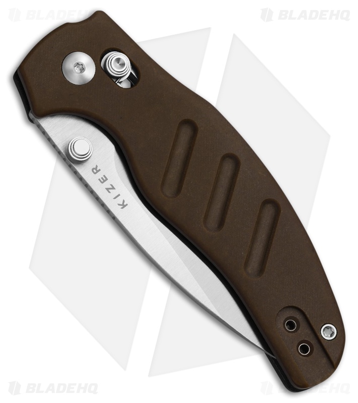 Kizer Sheepdog Drop Point Clutch Lock Knife Brown Norplex Micarta (3" Satin)