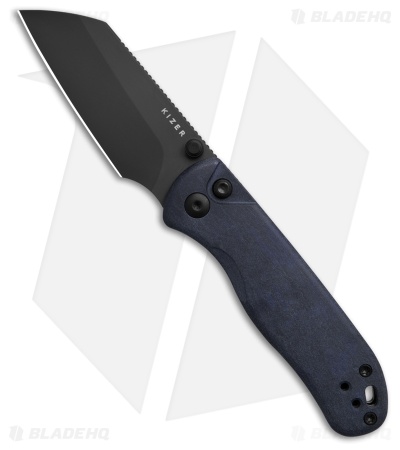 Kizer Azo Drop Bear 2 Button Lock Knife Richlite Blue Canyon (3