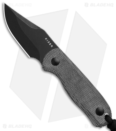 Kizer Drop Bear Clip Point Fixed Blade Knife Black Micarta (2.6" Black)